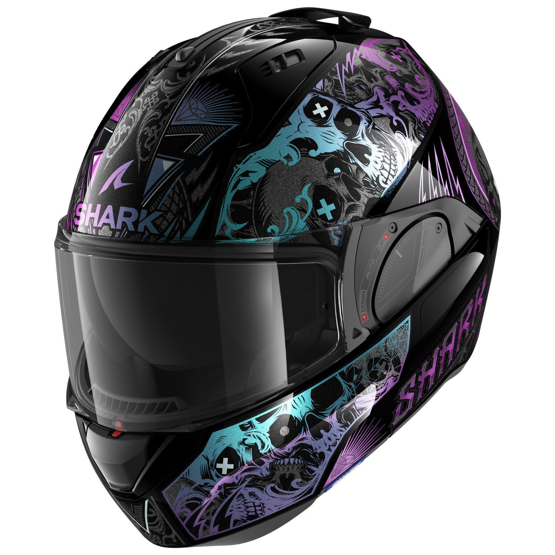 Modulär motorcykelhjälm Shark Evo Es K-Rozen Black Violet Glitter